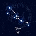 Taurus, constellation and zodiac sign on the background of the cosmic universe. Blue and white design. Illustration vector Royalty Free Stock Photo