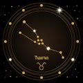Taurus, constellation of the zodiac sign in the cosmic magic circle. Golden design on a dark background. Royalty Free Stock Photo