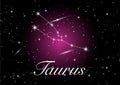 Taurus zodiac constellations sign on beautiful starry sky with galaxy and space behind. Taurus horoscope symbol constellation Royalty Free Stock Photo