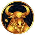 Taurus golden zodiac sign, horoscope symbol vector