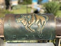 Taurus metal astrological sign on Wishing Bridge in Old City of Yaffa Israel