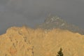 Taurus Mountains on the background of sky. Vertices covered with snow. Tourism