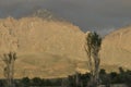 Taurus Mountains on the background of sky. Vertices covered with snow. Tourism