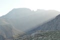 Taurus Mountains on the background of sky. Vertices covered with snow. Tourism