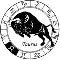 Taurus astrological zodiac sign. Black and white