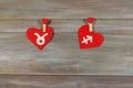 Taurus and Sagittarius. signs of the zodiac and heart. wooden ba