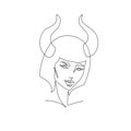 Taurus woman astrological sign. Beautiful girl in line art style