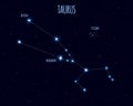 Taurus constellation, vector illustration with the names of basic stars