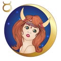 Taurus. A young beautiful girl In the form of one of the signs o