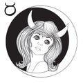 Taurus. A young beautiful girl In the form of one of the signs o