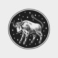 Taurus Zodiac icon. Astrology horoscope with sign. Calendar template. Collection outline animals. Classic vintage style