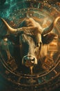 Taurus Zodiac Sign Against Horoscope Wheel. Astrology Royalty Free Stock Photo