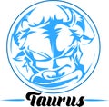 Taurus zodiac sign artwork, blue beautiful horoscope symbol, vector illustration at circle background