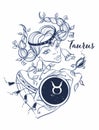 The Taurus zodiac sign as a beautiful girl. Horoscope. Astrology. Victor. Royalty Free Stock Photo
