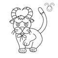 Taurus zodiac sign as a funny cat. Line art isolated on white background. Vector illustration