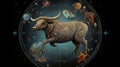 Taurus zodiac sign, Bull horoscope astrology wallpaper background illustration, art, Generative AI Royalty Free Stock Photo