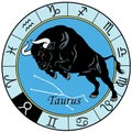 Taurus zodiac sign in circle. Vector