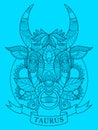 Taurus zodiac sign coloring book for adults vector Royalty Free Stock Photo