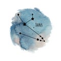 Taurus zodiac sign constellation on watercolor background isolated on white, horoscope character Royalty Free Stock Photo