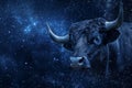 Taurus Zodiac Sign, Horoscope Symbol, Magic Astrology Bull, Taurus in Fantastic Night Sky Royalty Free Stock Photo