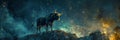 Taurus Zodiac Sign, Horoscope Symbol, Magic Astrology Bull, Taurus in Fantastic Night Sky Royalty Free Stock Photo