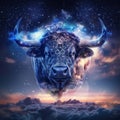 Taurus Zodiac Sign, Horoscope Symbol, Magic Astrology Bull, Taurus in Fantastic Night Sky Royalty Free Stock Photo