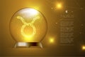 Taurus Zodiac sign in Magic glass ball, Fortune teller concept design illustration