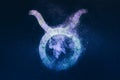 Taurus Zodiac Sign. Night sky background Royalty Free Stock Photo