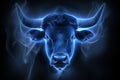 Taurus zodiac sign shining brightly with a blue aura, isolated on a captivating black background Royalty Free Stock Photo