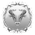 Taurus zodiac sign with silver frame. Horoscope symbol. Royalty Free Stock Photo
