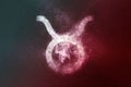 Taurus Zodiac Sign White Red. Night sky Abstract background Royalty Free Stock Photo