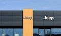 Jeep official dealership with brand name of the american automaker on the facade.