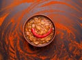 Tavce gravce - Macedonian dish of beans and vegetables on a texture of sprinkled spices Royalty Free Stock Photo