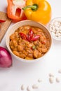 Tavche gravce - a dish of Macedonian cuisine, fried beans with vegetables. Royalty Free Stock Photo