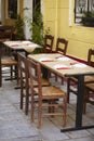 Taverna at plaka Athens, chairs and tables Royalty Free Stock Photo