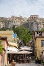 Tavernas in ancient residential district of Plaka in Athens Greece Royalty Free Stock Photo