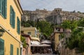 Tavernas in ancient residential district of Plaka in Athens Greece Royalty Free Stock Photo