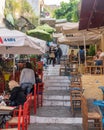 Tavernas in ancient residential district of Plaka in Athens Greece Royalty Free Stock Photo