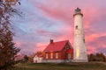 Tawas Point Lighthouse at Sunset in Tawas Michigan Royalty Free Stock Photo