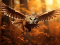 A tawny owl flying