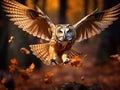 A tawny owl flying