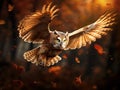 Ai Generated illustration Wildlife Concept of A tawny owl flying