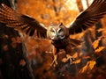 A tawny owl flying