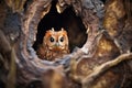 tawny owl silhouette in tree hollow Royalty Free Stock Photo