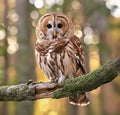 Tawny owl (Strix aluco) perched on a tree branch Royalty Free Stock Photo