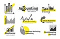 Tax accounting services linear monochrome badge set vector financial information analysis