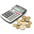 Tax Calculation Concept with Coins and Calculator Isolated on White Background Royalty Free Stock Photo