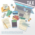 Tax calculation, financial report, accounting taxation consultation, payment of debt vector background