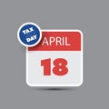 Tax Day Reminder Concept - Calendar Design Template - USA Tax Deadline, Due Date for IRS Federal Income Tax Returns:18th April