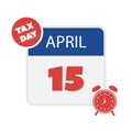 Tax Day Reminder Concept, Calendar Page with Clock - Vector Design Element Template Isolated on White Background - USA Tax Royalty Free Stock Photo